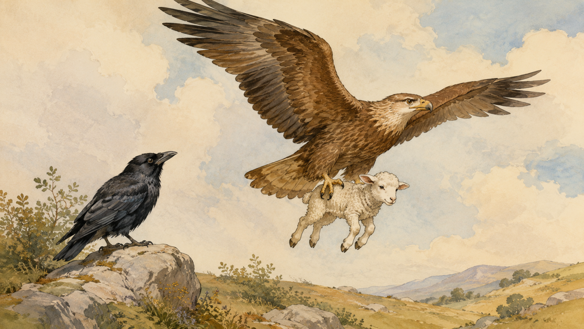 Scene from Aesop's fable The Eagle and the Jackdaw