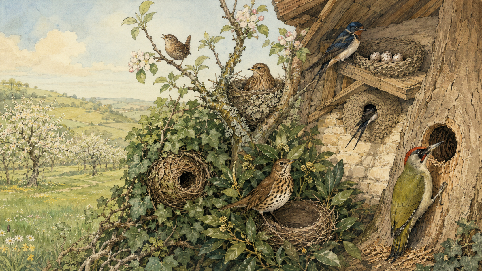 Illustration for Birds of the Air Chapter 3, The Nests of Birds
