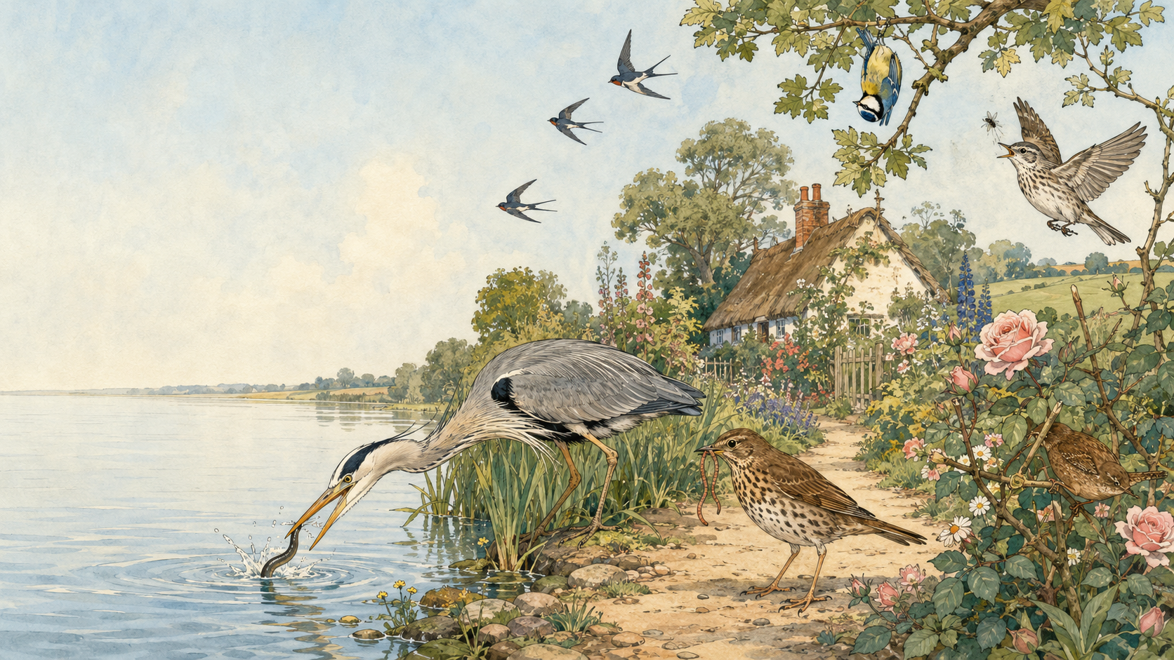 Illustration for Birds of the Air Chapter 8, Feeding in Summer