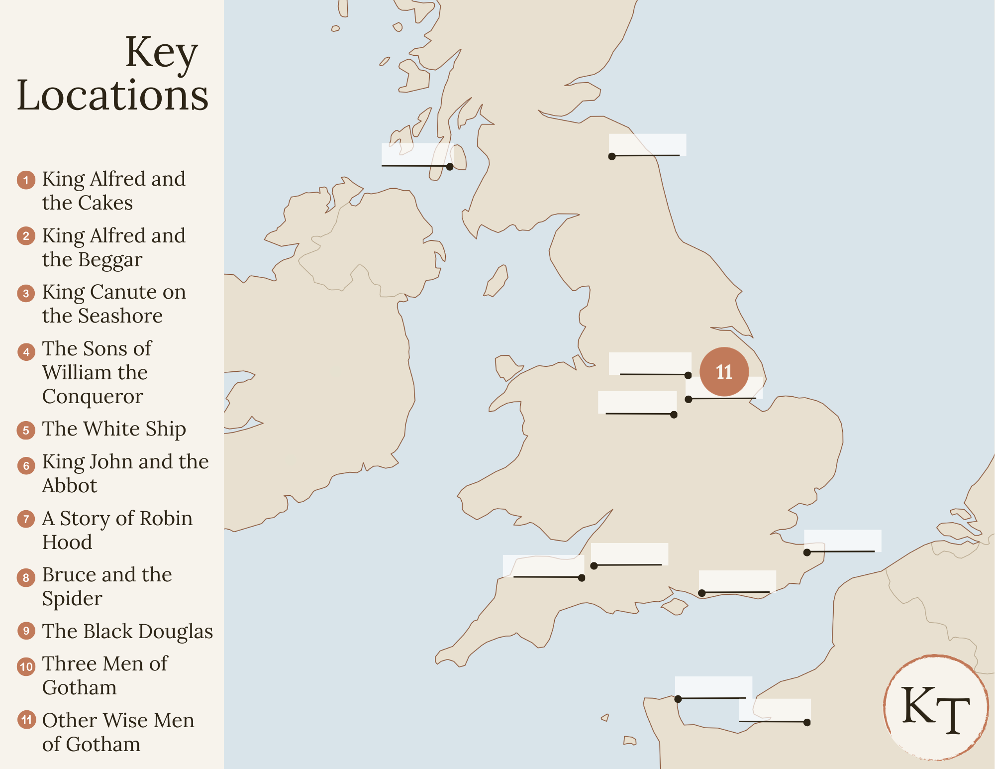 Key Locations map for Fifty Famous Stories Retold Chapter 11, with Gotham Village marked