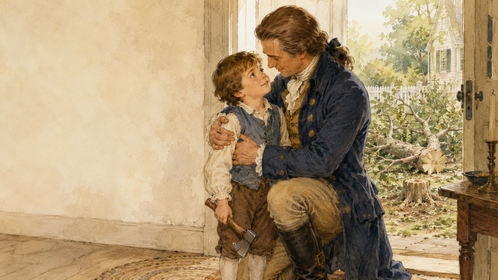 Illustration for Fifty Famous Stories Retold Chapter 18, George Washington and His Hatchet