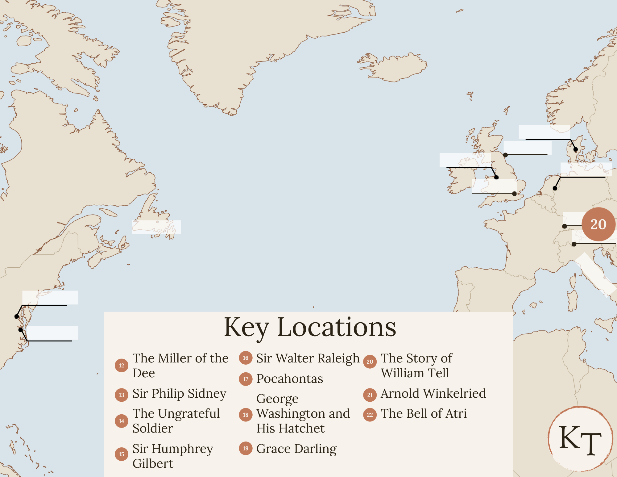 Key Locations map for Fifty Famous Stories Retold Chapter 20, with Lake Lucerne / Uri marked