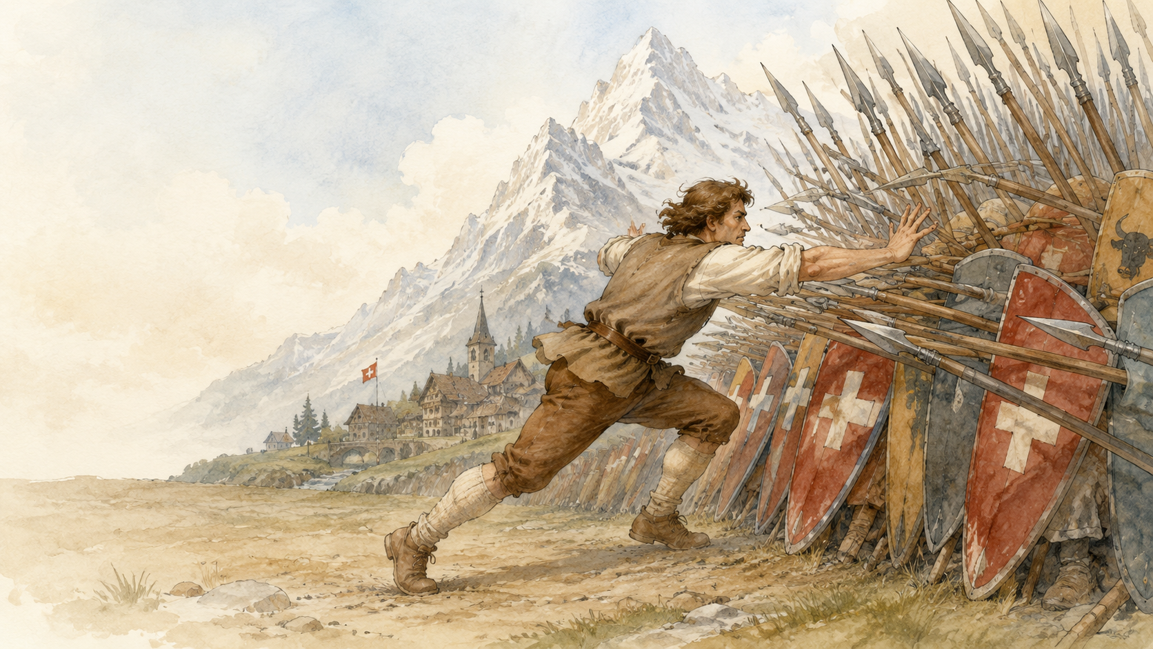 Illustration for Fifty Famous Stories Retold Chapter 21, Arnold Winkelried