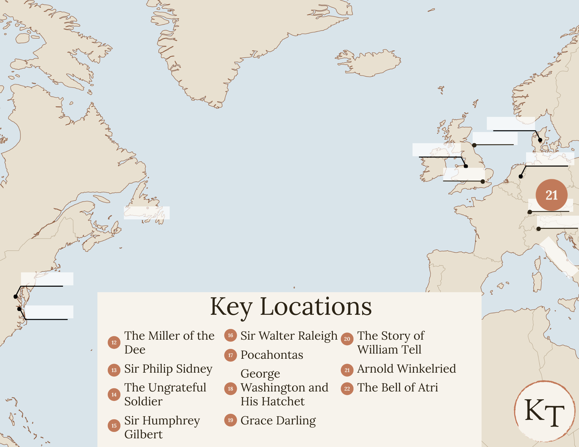 Key Locations map for Fifty Famous Stories Retold Chapter 21, with Sempach marked