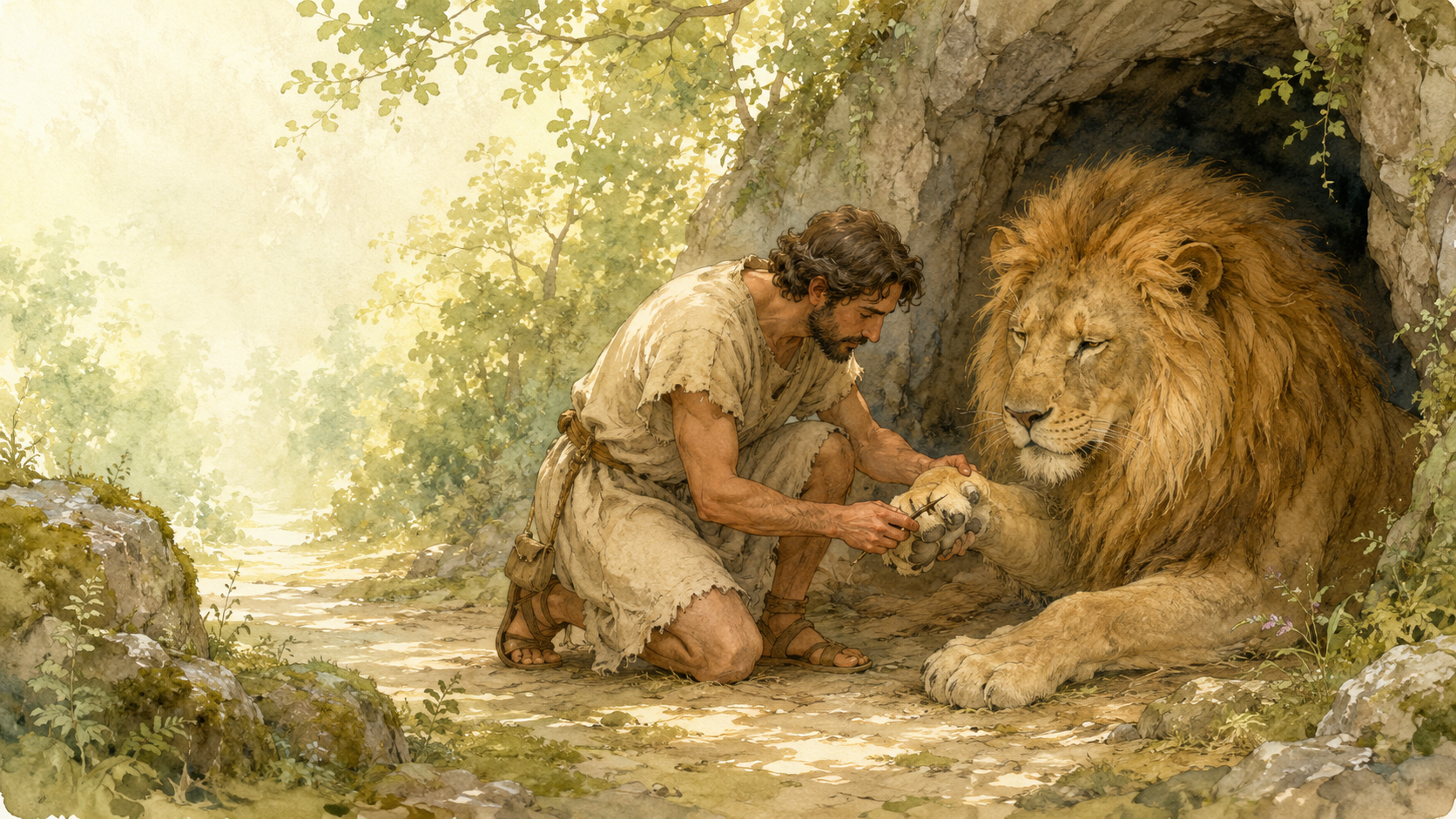 Illustration for Fifty Famous Stories Retold Chapter 27, Androclus and the Lion