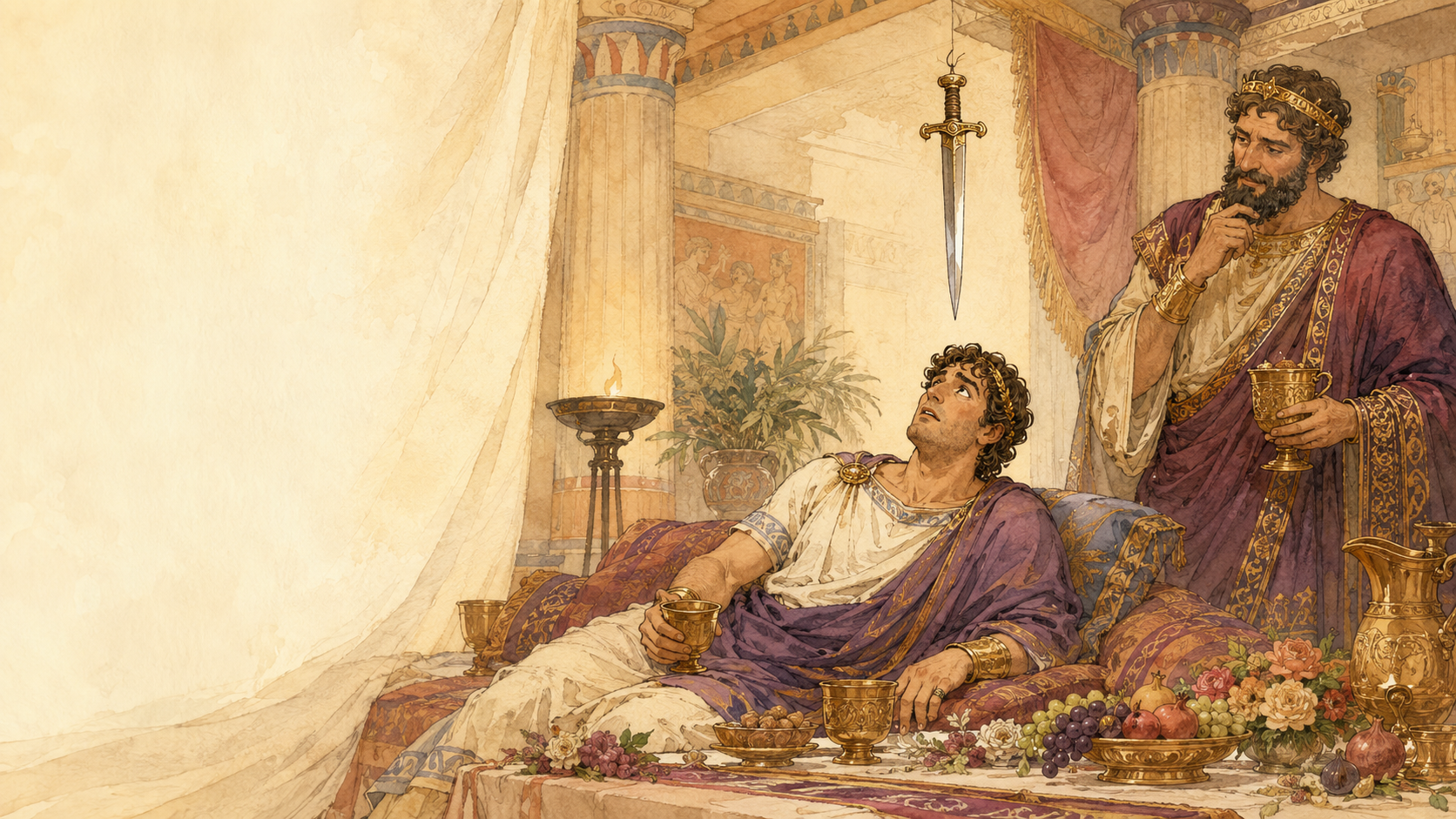 Illustration for Fifty Famous Stories Retold Chapter 30, The Sword of Damocles