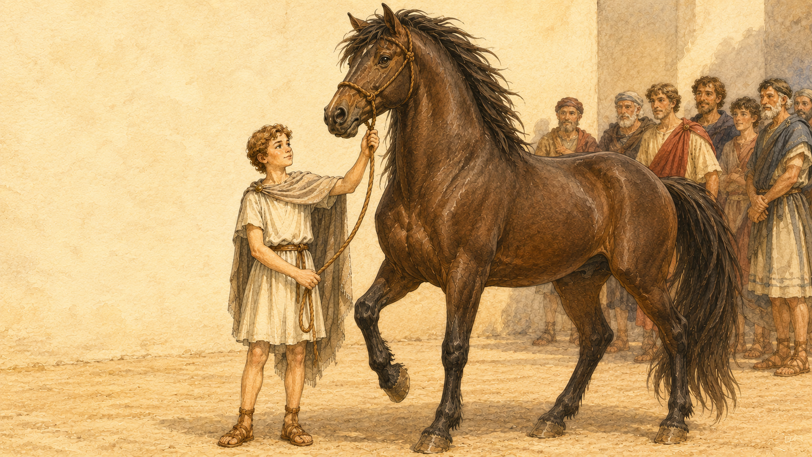 Illustration for Fifty Famous Stories Retold Chapter 34, Alexander and Bucephalus