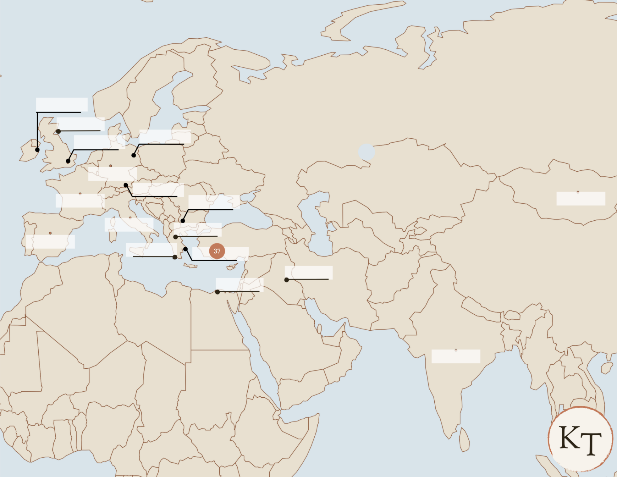 Key Locations map for Fifty Famous Stories Retold Chapter 37, with Athens marked