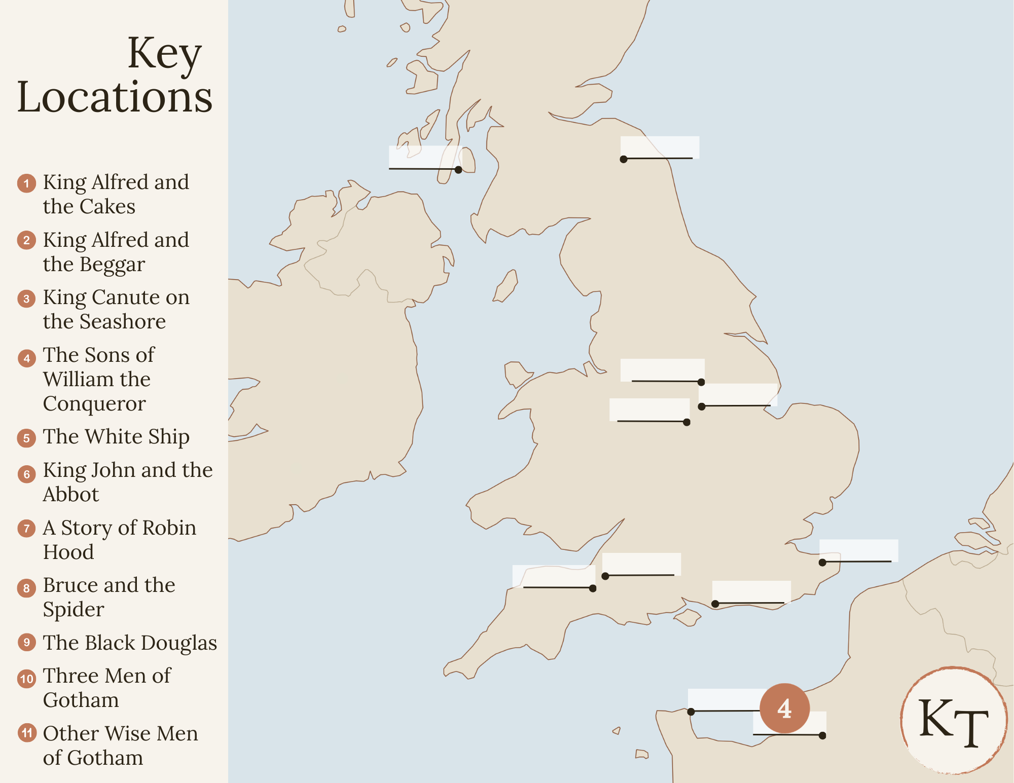 Key Locations map for Fifty Famous Stories Retold Chapter 4, with Rouen marked