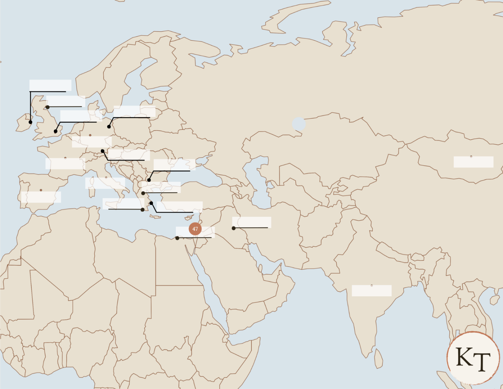 Key Locations map for Fifty Famous Stories Retold Chapter 47, with Aboukir Bay marked