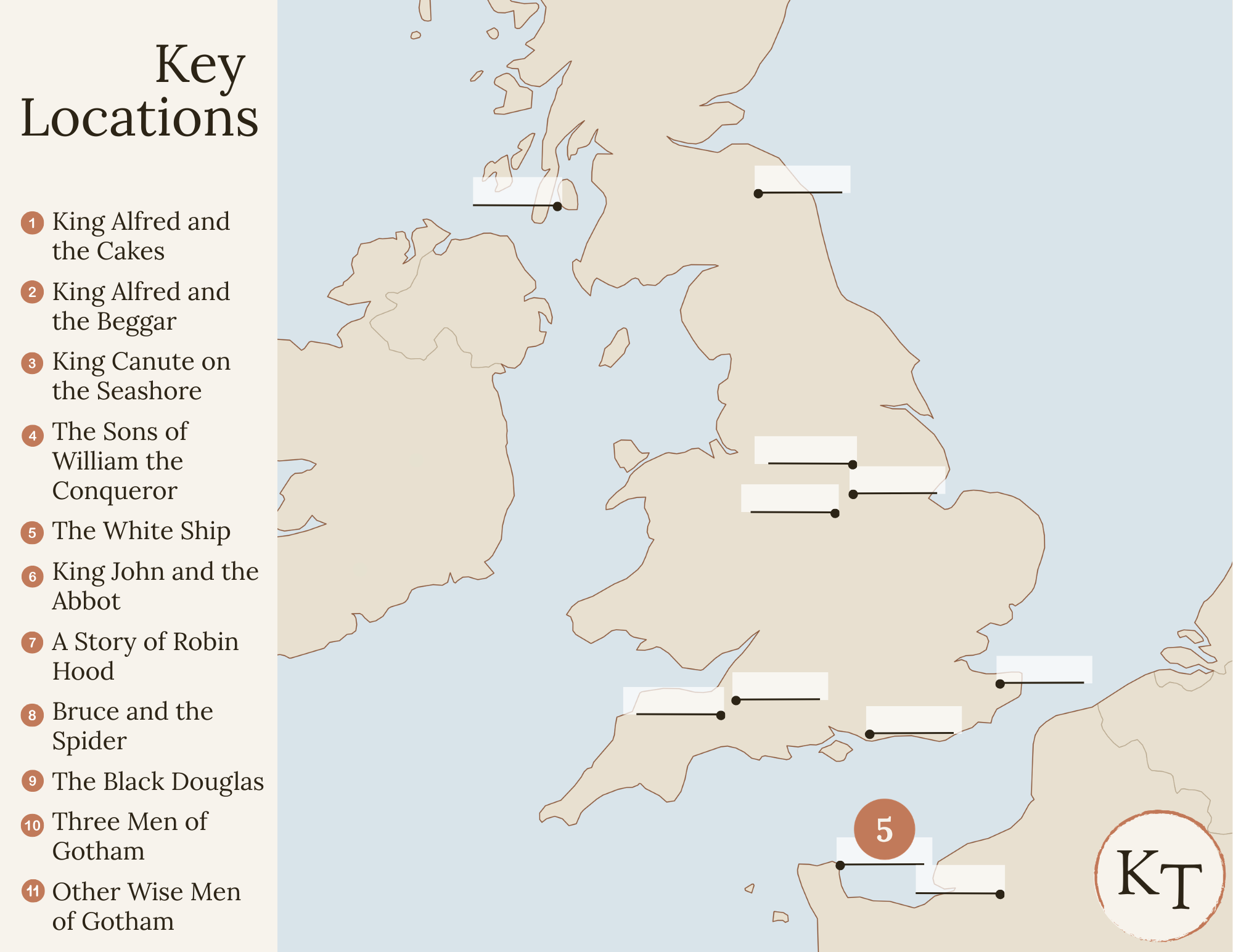 Key Locations map for Fifty Famous Stories Retold Chapter 5, with Barfleur marked