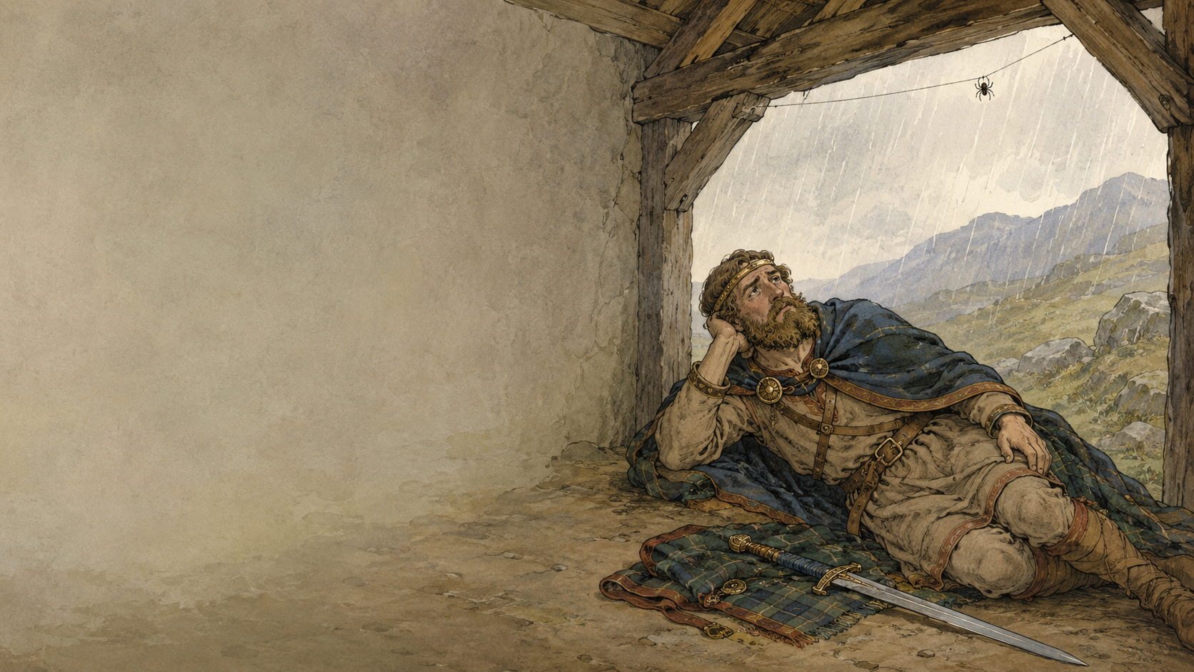 Illustration for Fifty Famous Stories Retold Chapter 8, Bruce and the Spider
