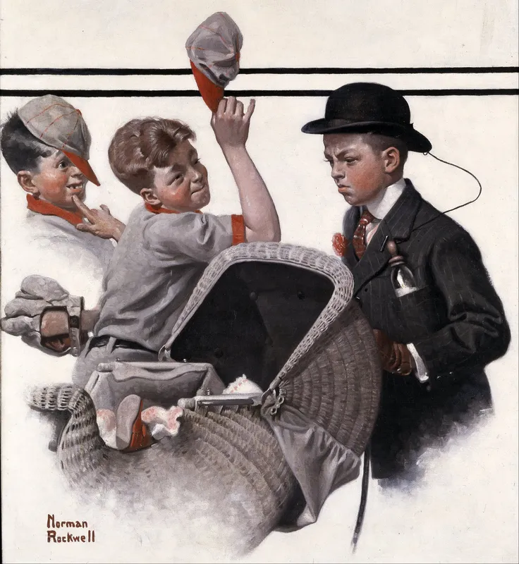 Boy with Baby Carriage (1916) by Norman Rockwell