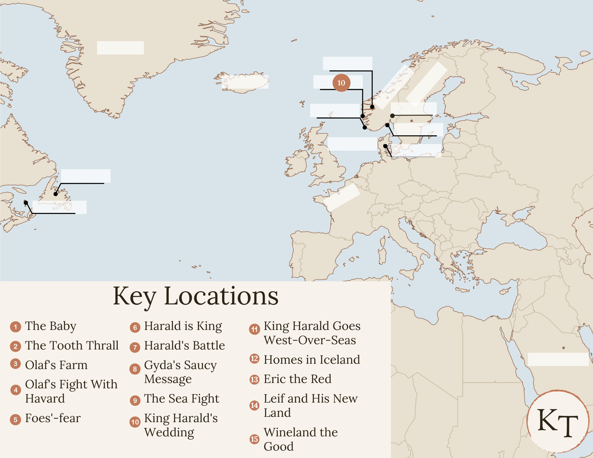 Key Locations map for {book} Chapter 10, with Bergen marked