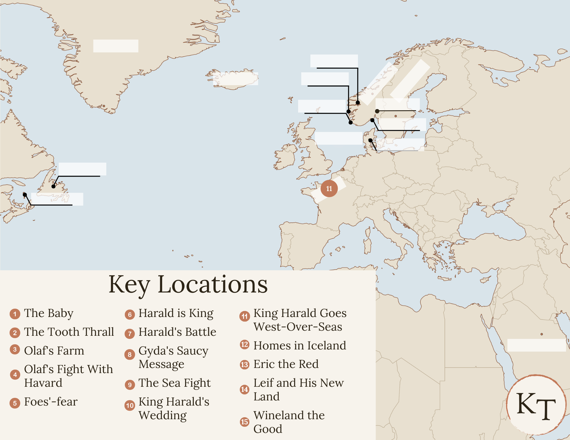 Key Locations map for {book} Chapter 11, with Normandy marked