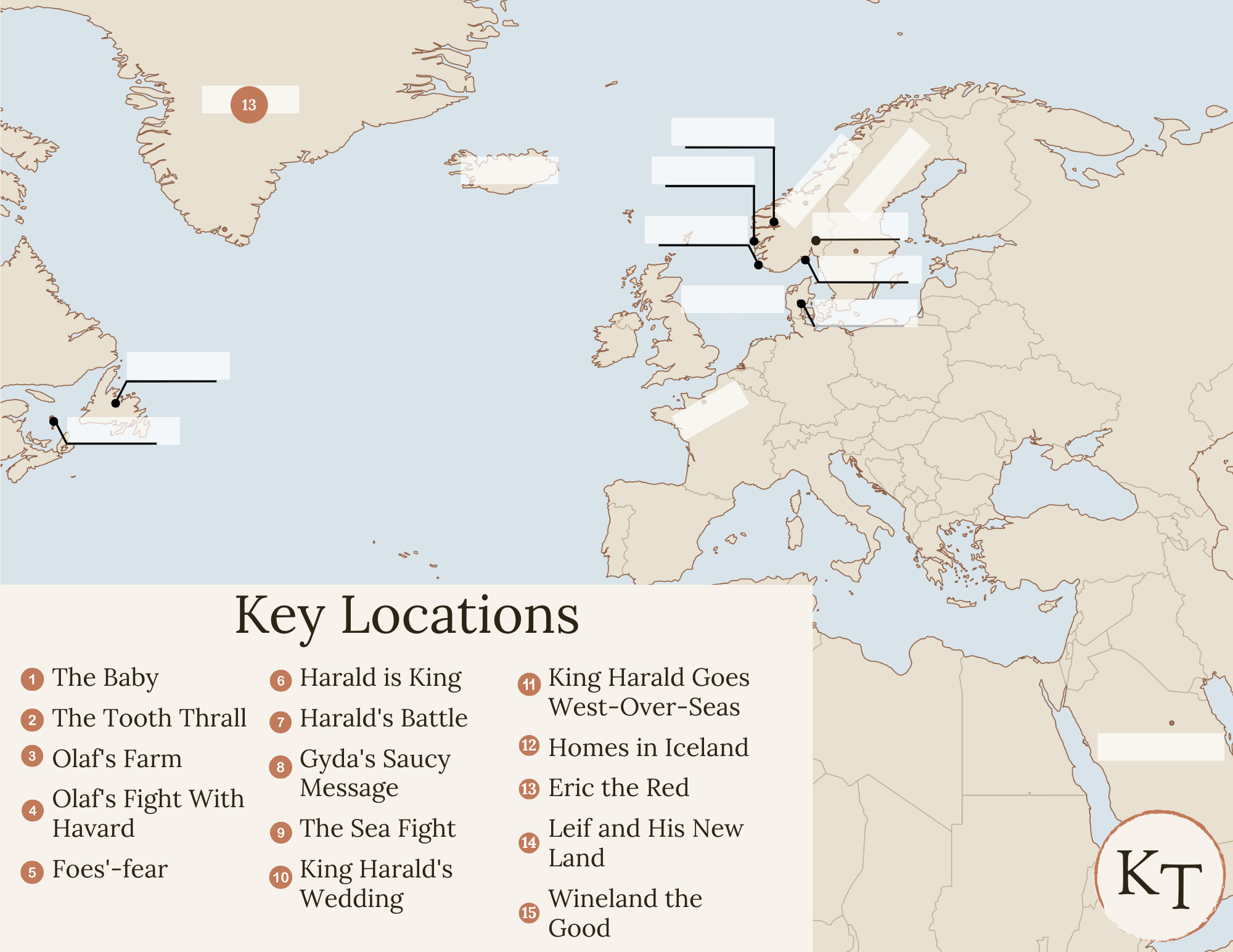 Key Locations map for {book} Chapter 13, with Greenland marked