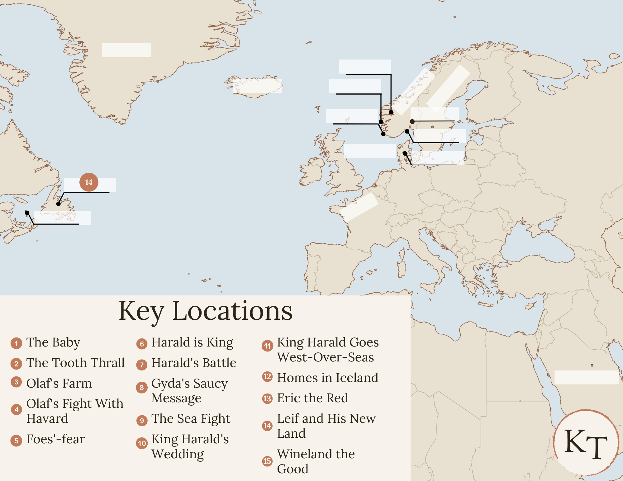 Key Locations map for {book} Chapter 14, with Newfoundland marked