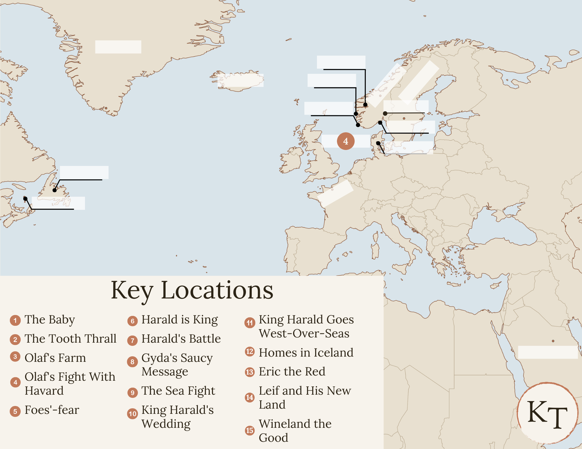 Key Locations map for {book} Chapter 4, with the North Sea marked