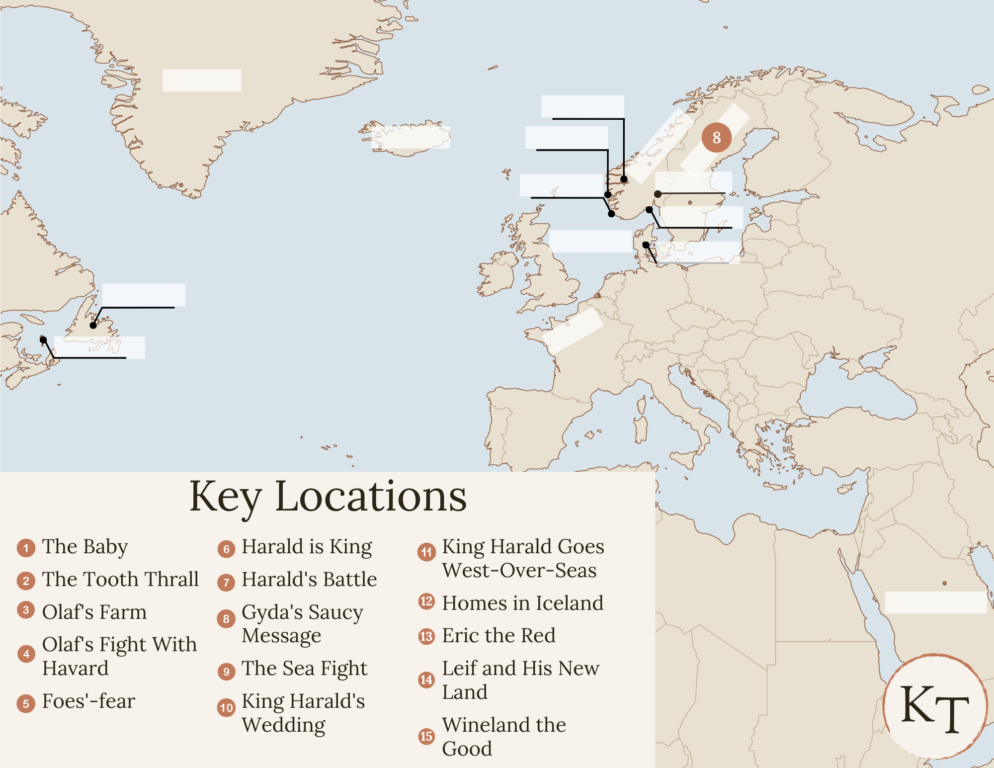 Key Locations map for {book} Chapter 8, with Sweden marked